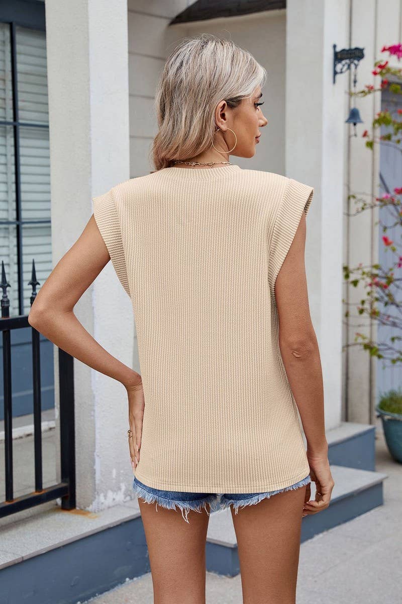 CWTBLS1729_ROUND NECK SOLID COLOR SHORT SLEEVE VEST TOP