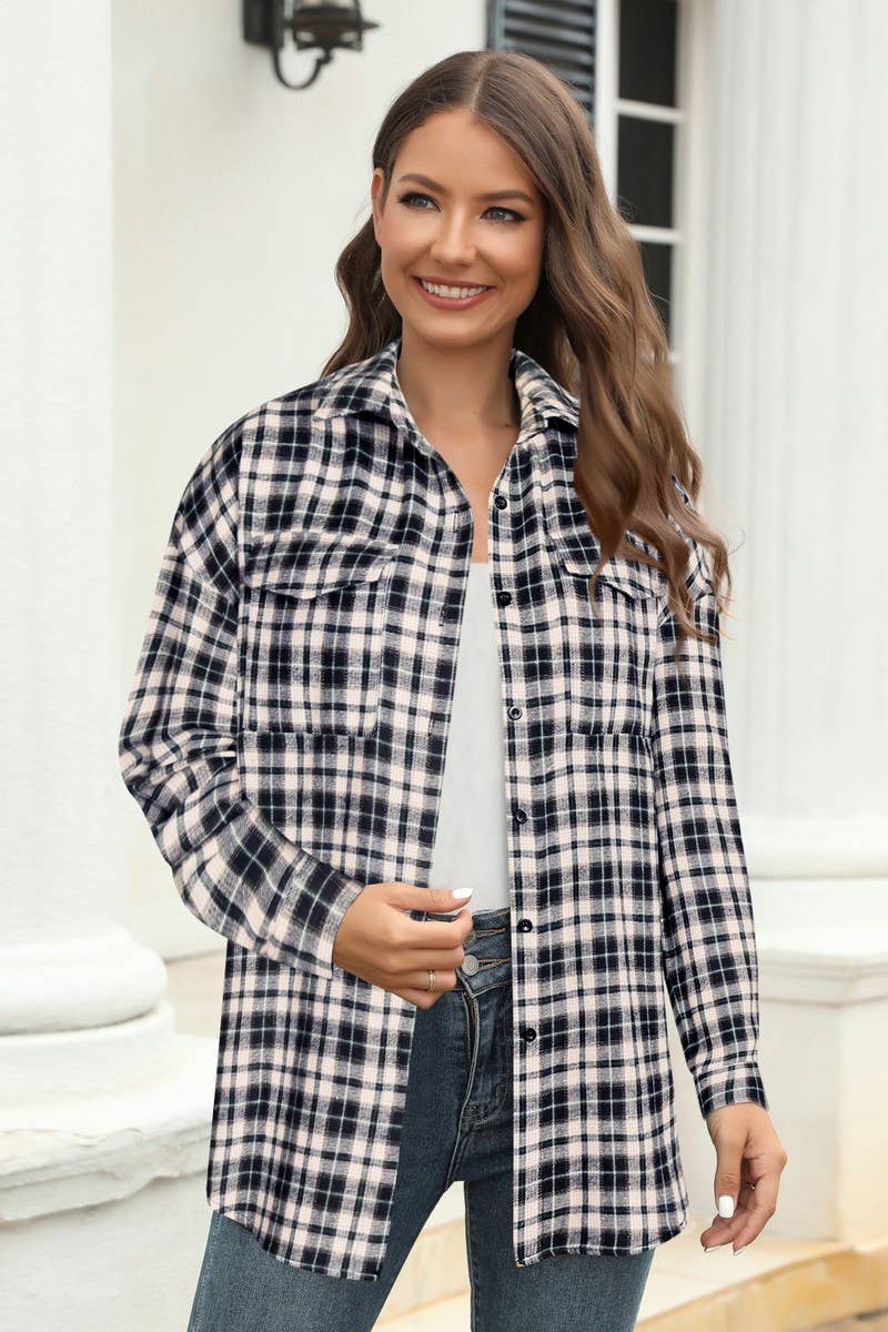 CWOCO0330_CASUAL PLAID BUTTON-DOWN SHIRT TOP COAT