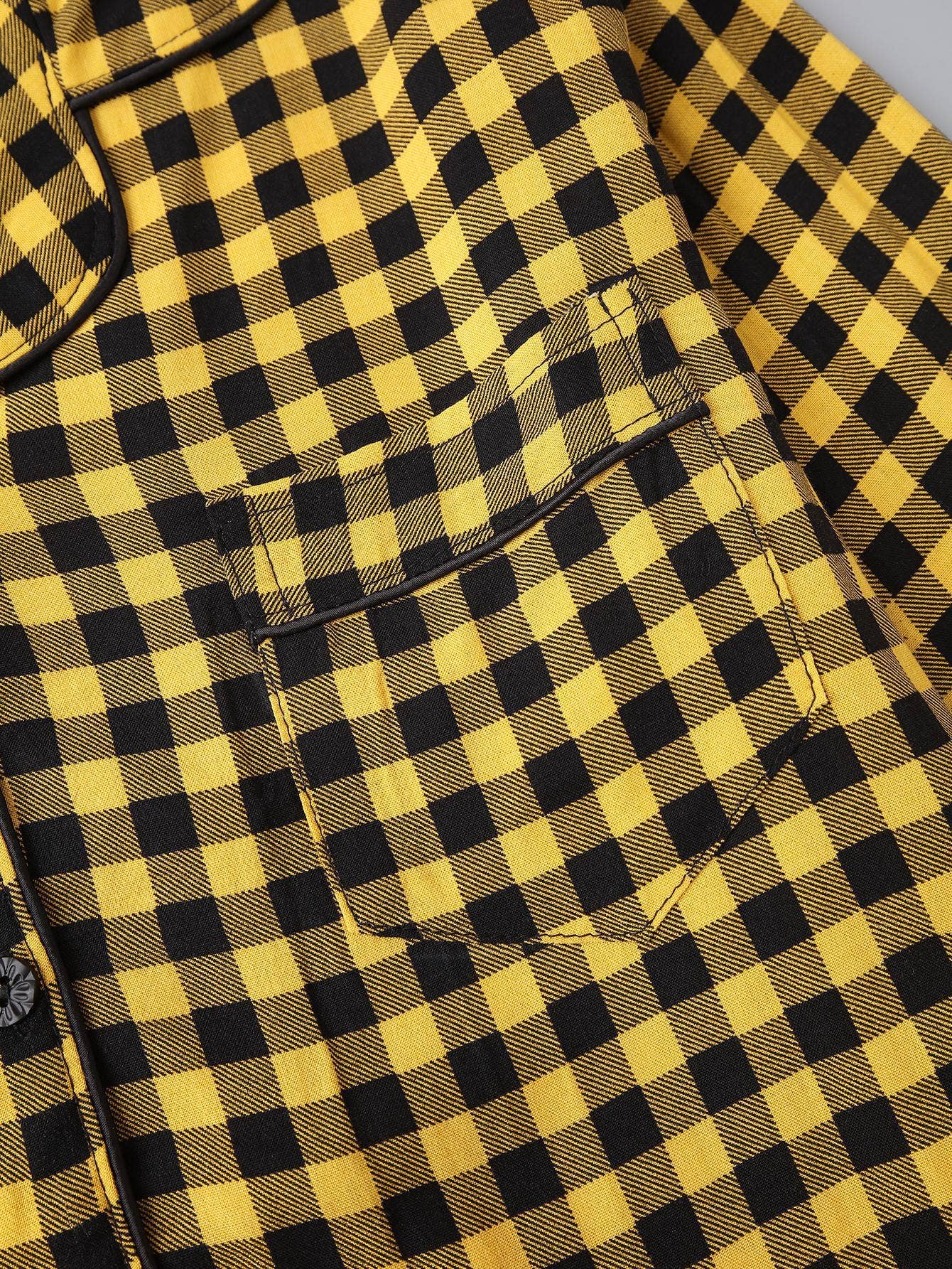 Checked long-sleeved shirt shorts pajama set