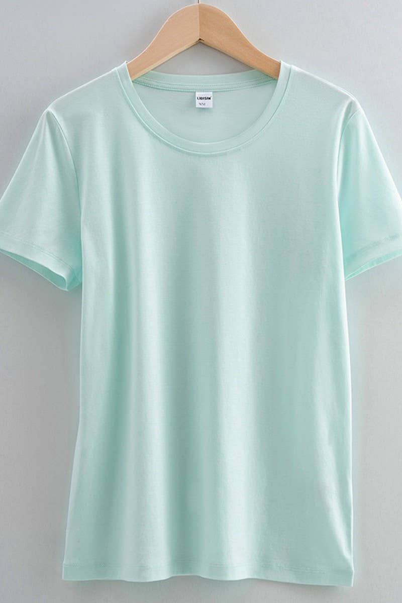 CWTTS1040_SOLID COLOR CASUAL ROUND NECK WOMEN T-SHIRT