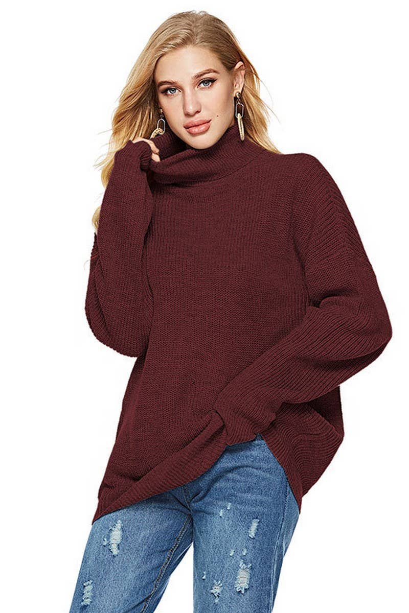 CWOSWL2697_CASUAL STRIPED TURTLENECK KNIT PULLOVER