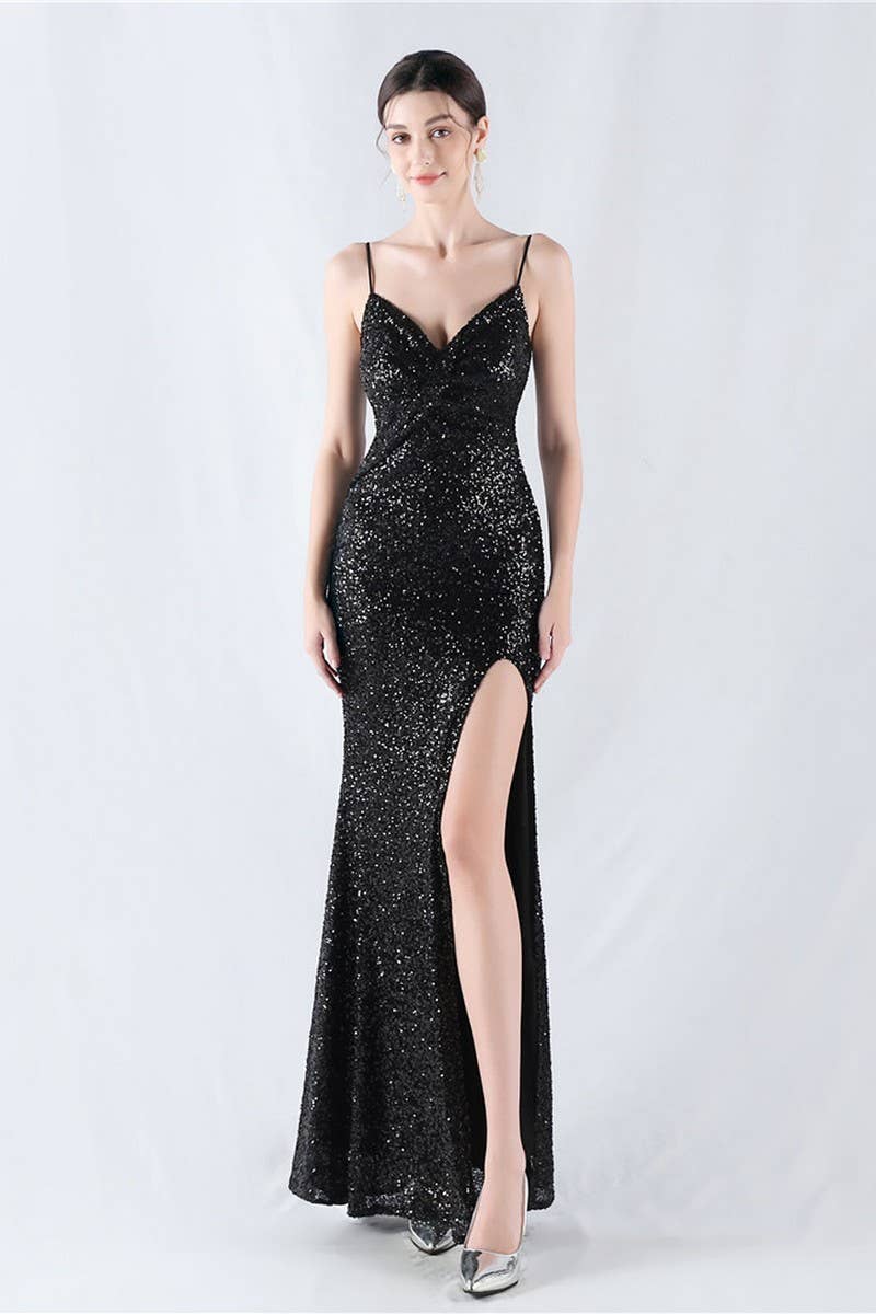 CWDMD4825_ELEGANT SEXY HIGH-SLIT SLING EVENING DRESS