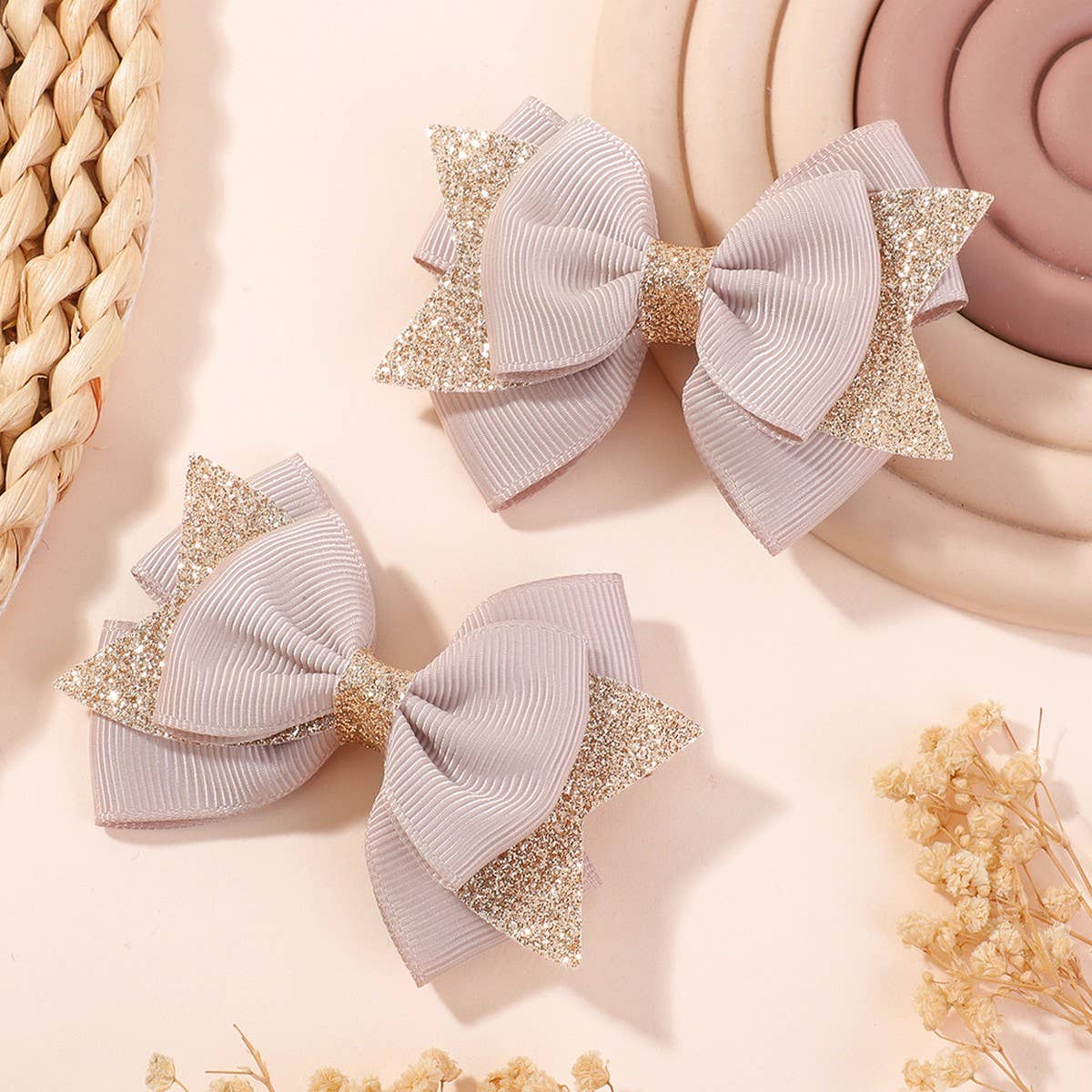 Handmade Glitter Bow Tail Hair Clip Set for Girls