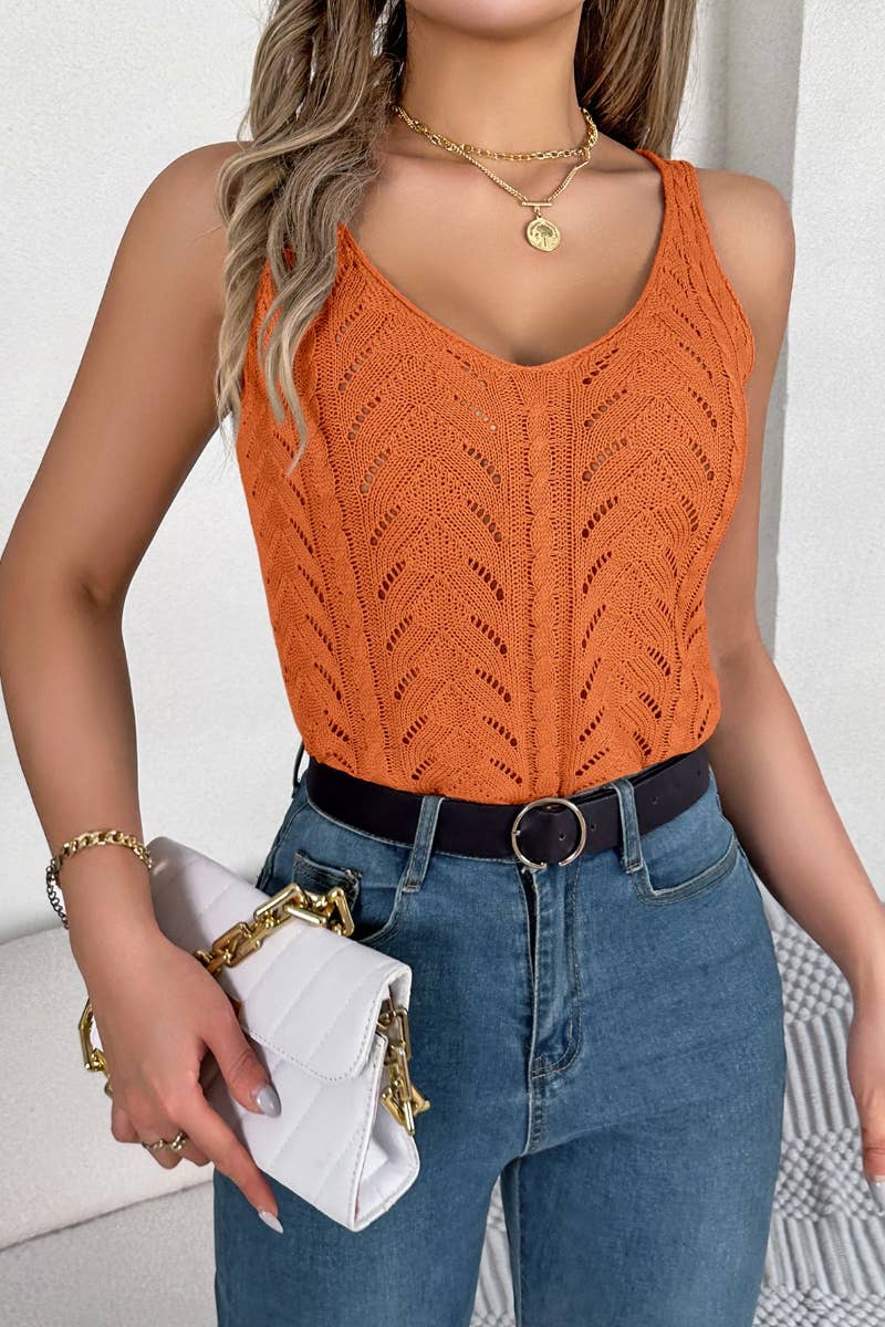 CWOV0299_SUMMER V-NECK HOLLOW SLEEVELESS KNIT VEST