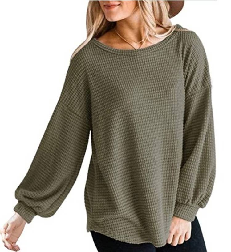 CWTTL1206_Long Sleeve Round Neck Knitted Loose Pullover Top