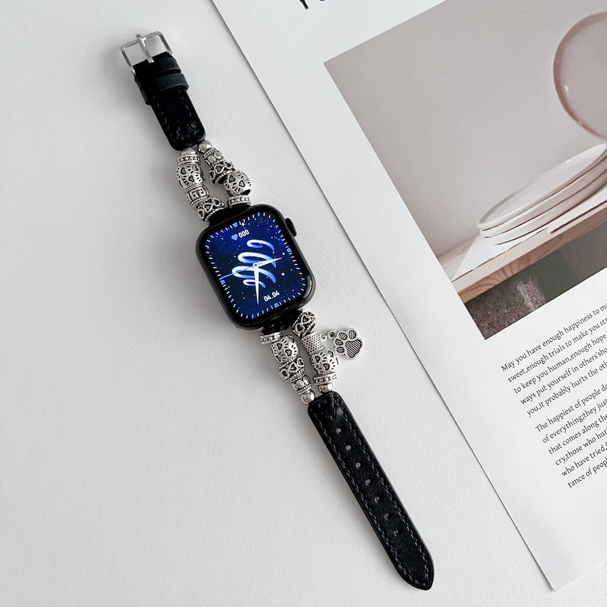 IWATCH9-1 SE DOG PAW ORNAMENT GENUINE LEATHER STRAP
