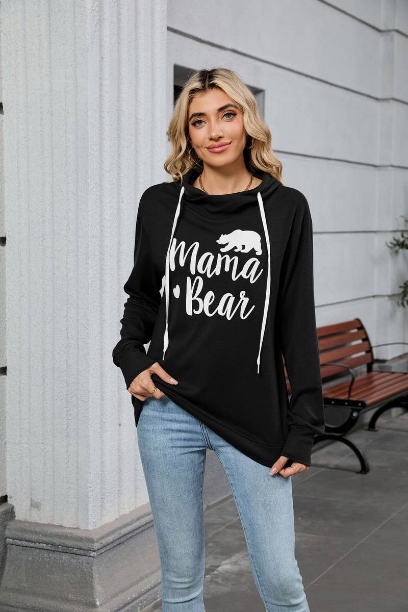 CWOHOL00662_BEAR PRINT HOODED DRAWSTRING SWEATSHIRT