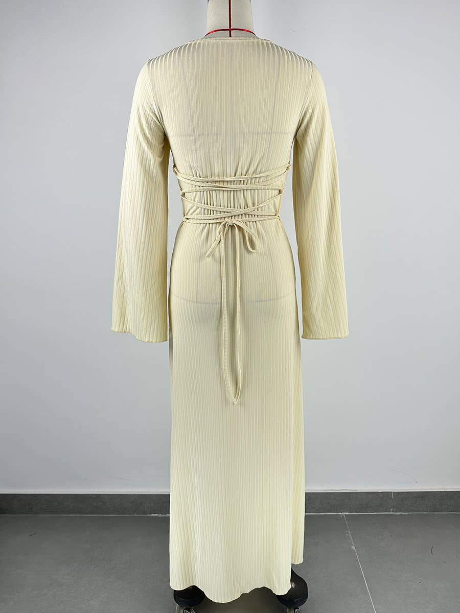 BIG PIT STRIP LONG SLEEVE U-NECK DRESS