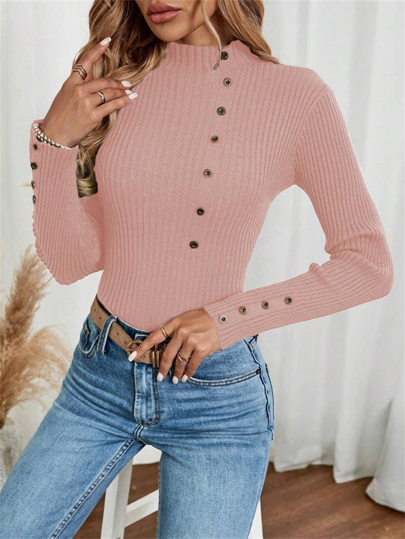 Button long-sleeved knitted base layer top