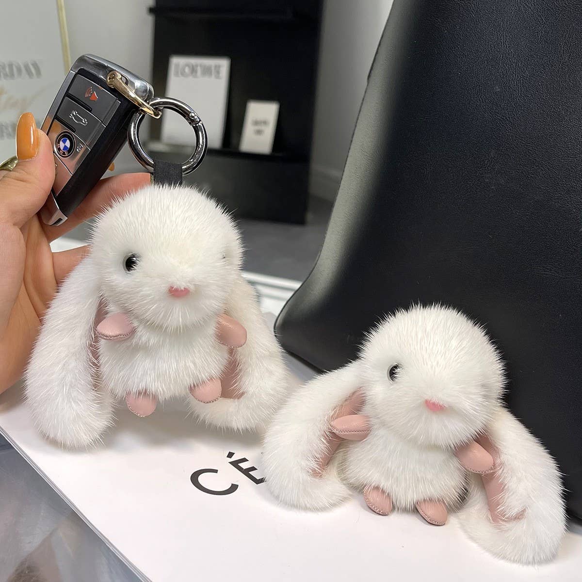 MINK FUR RABBIT BAG ORNAMENT HIGH-END KEYCHAIN