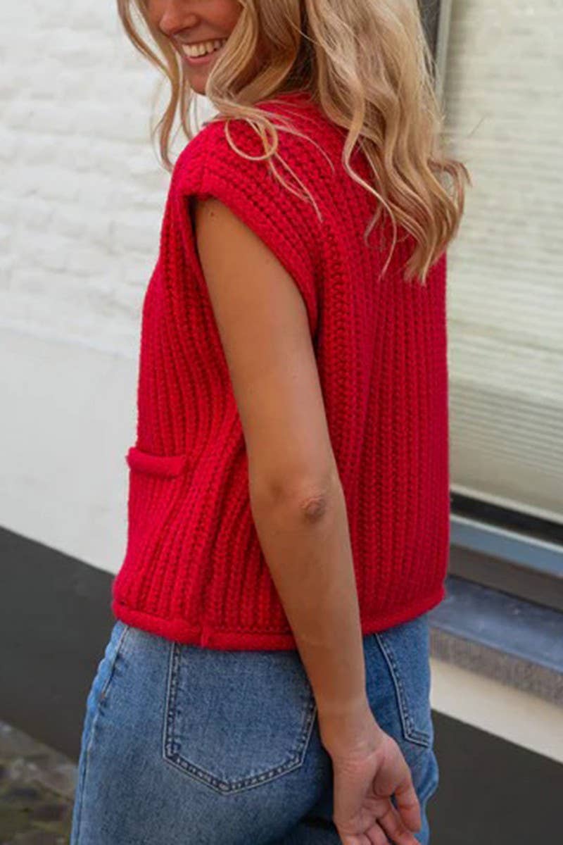 CWOCASL00069_CHUNKY KNIT SLEEVELESS VEST CARDIGAN