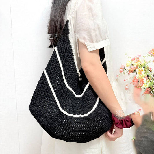 CUAB00630_2025 STRIPED KNIT TOTE BAG LARGE CAPACITY VACATION