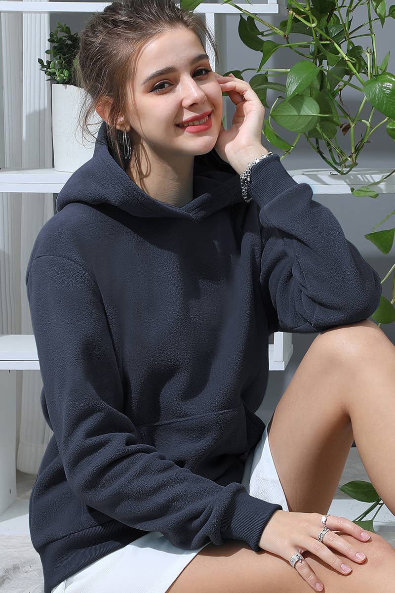 CWOHOL438-P_SOLID SWEATSHIRT FLEECE HOODIE WITH POCKET