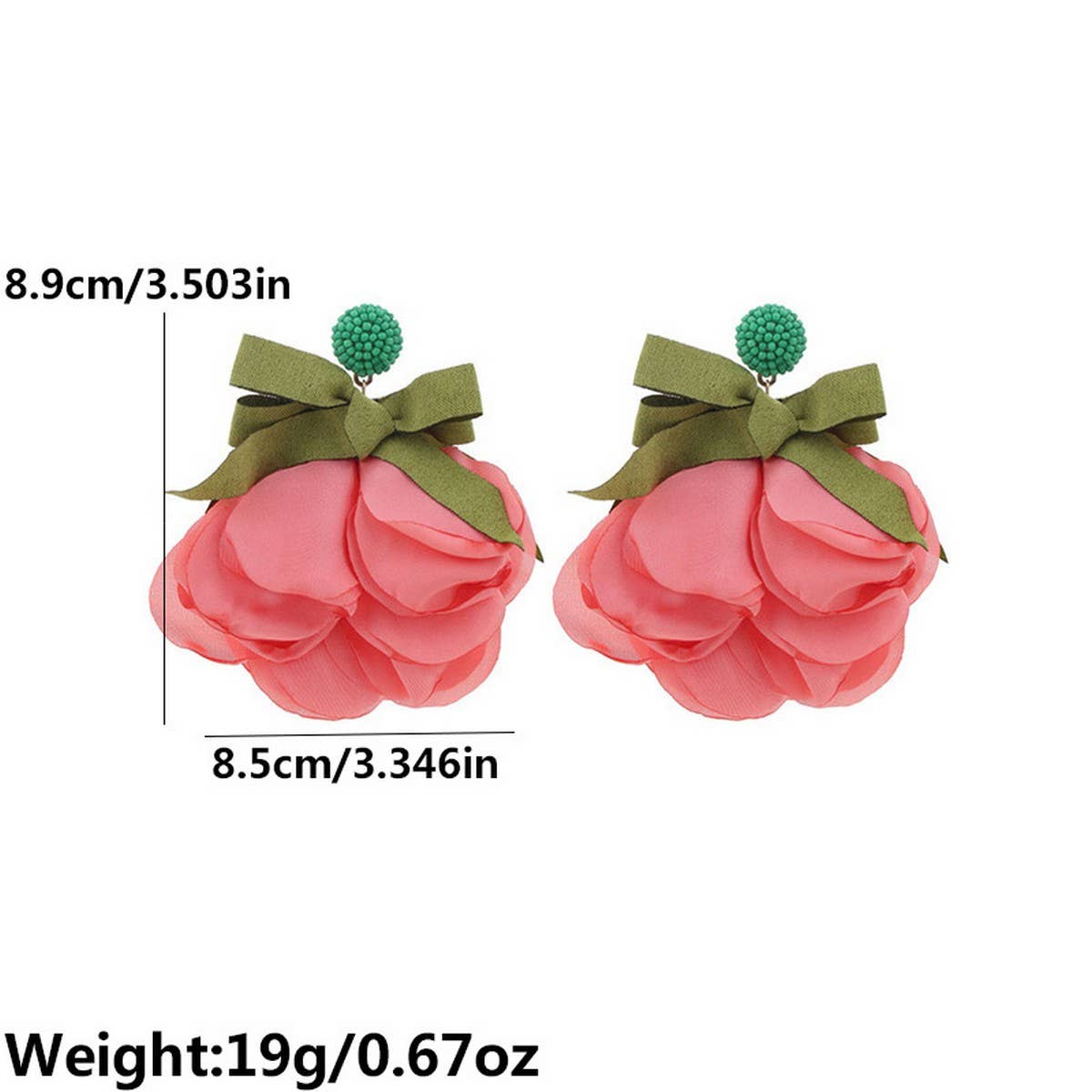 Long Statement Fabric Bow Flower Earrings