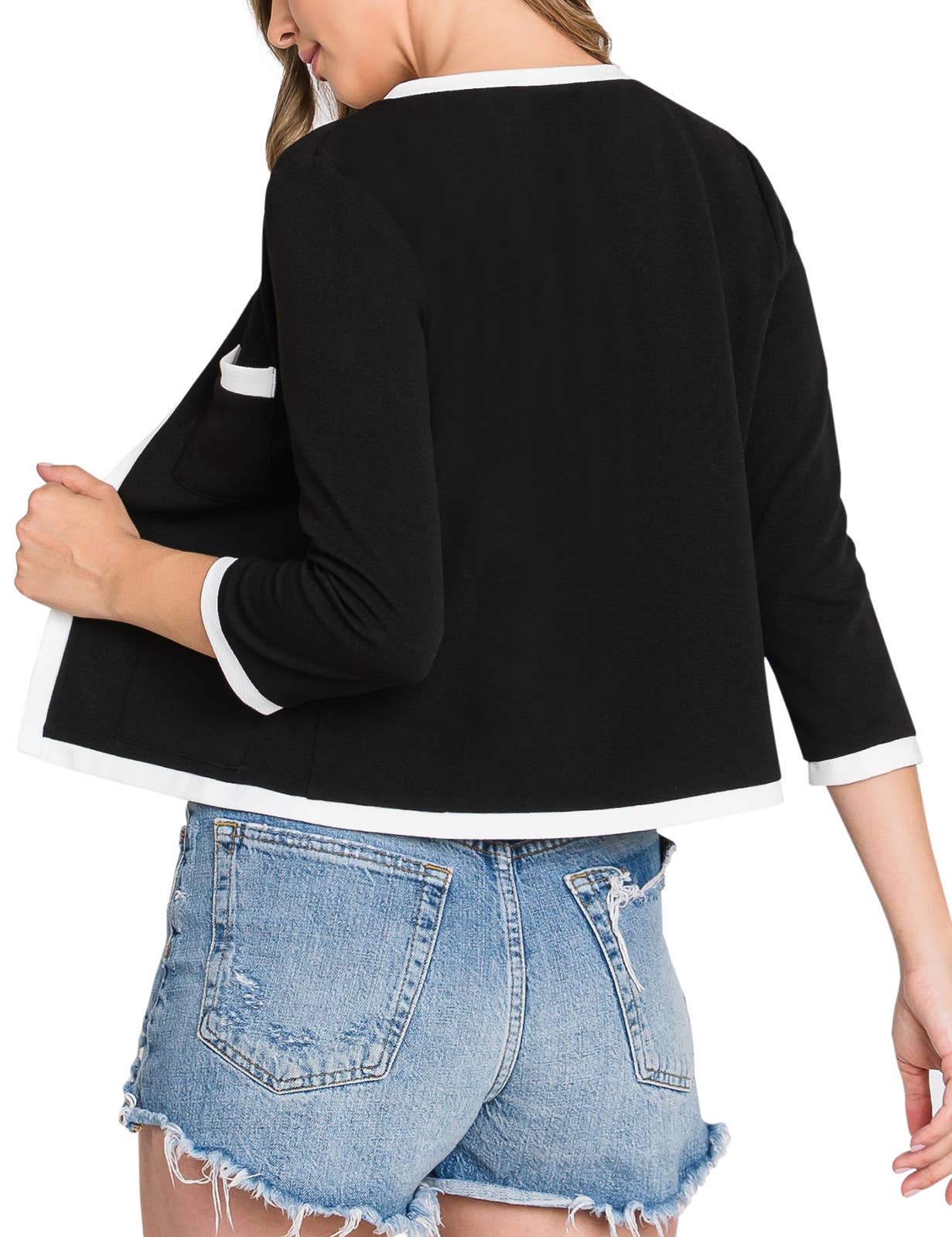 CWOBL103_3/4 Sleeve Bolero Open Front Cardigan