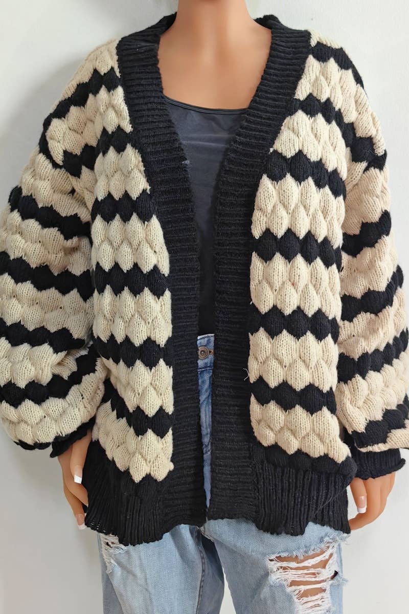 CWOCAL2205_WINTER STRIPED LONG-SLEEVED SWEATER CARDIGAN
