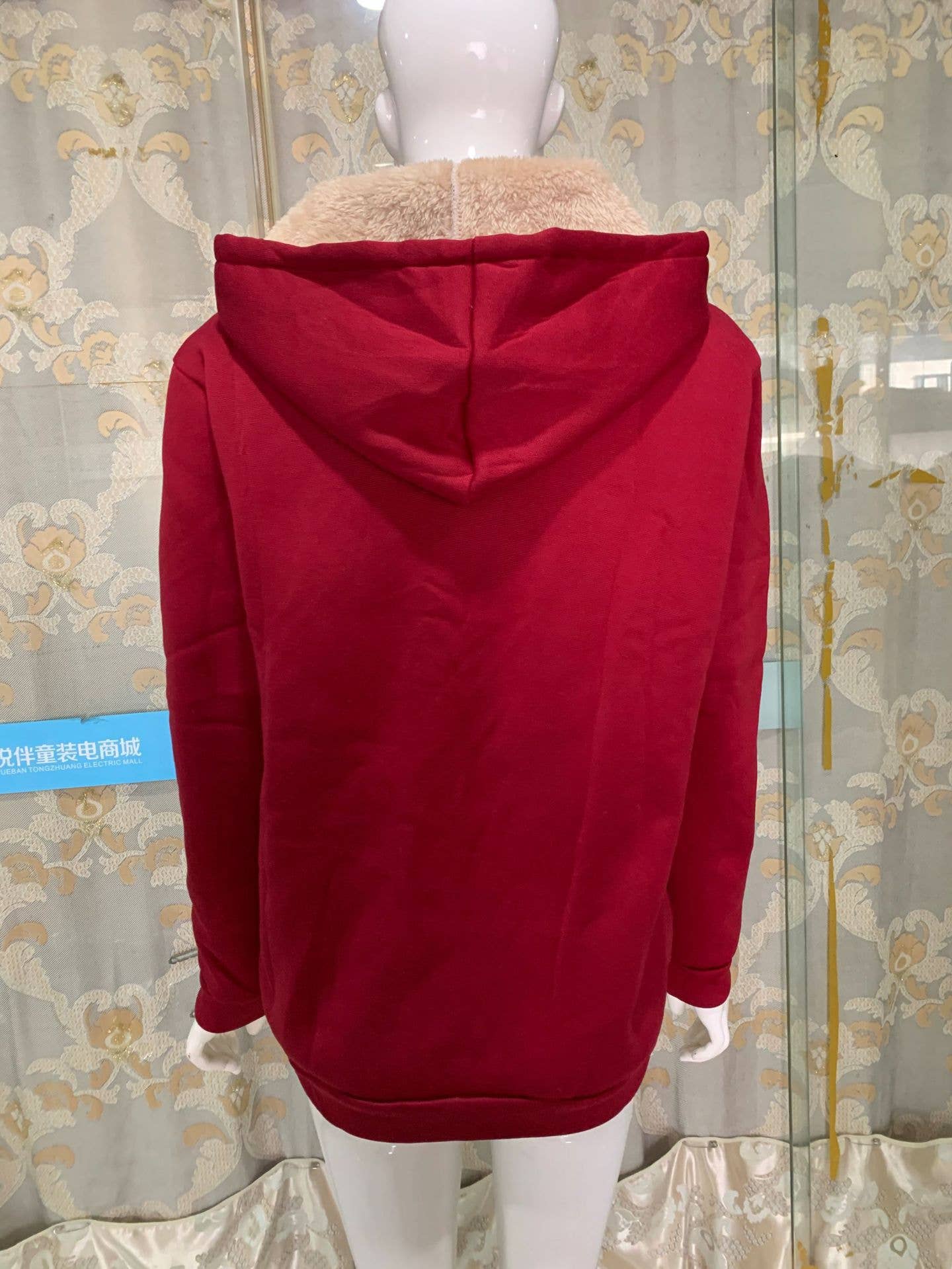 CWOHOL0284_ZipUp Open Front Hoodie In Fleece Long Sleeve Top