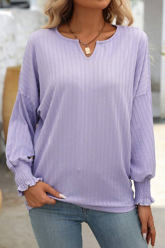 CWTBLL1814_LOOSE FIT V-NECK BATWING SLEEVE LONG SLEEVE TOP