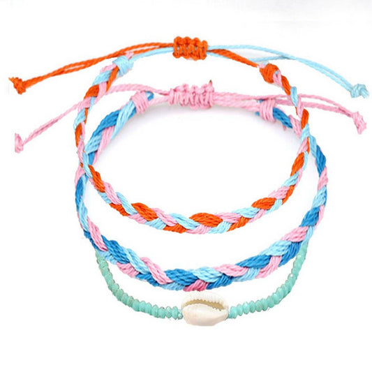 SHELL HANDWOVEN BRACELET 3 PIECE SET