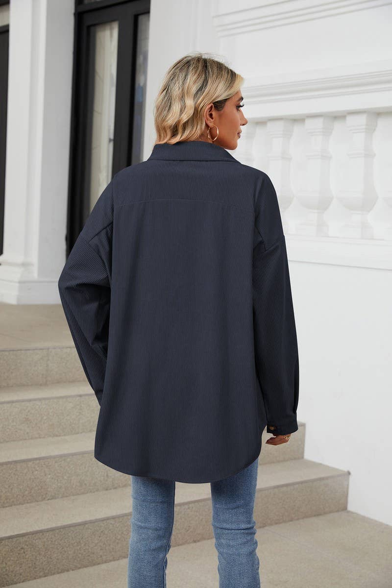 CWOCO0501_LAPEL SOLID COLOR BUTTON LONG SLEEVE SHIRT COAT