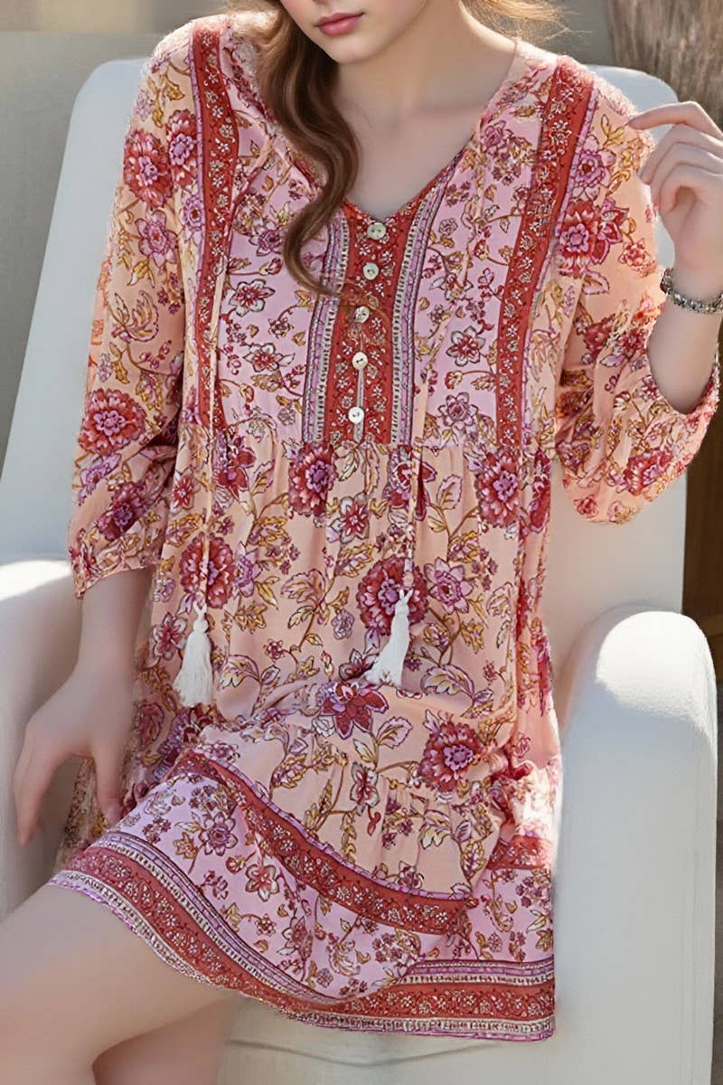 CWDSD8934_CASUAL BOHEMIAN PRINT PULLOVER DRESS