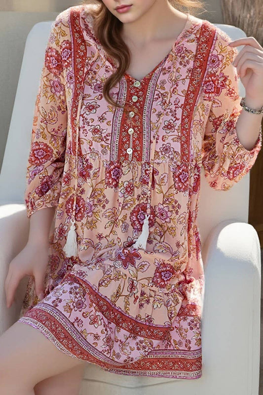 CWDSD8934_CASUAL BOHEMIAN PRINT PULLOVER DRESS