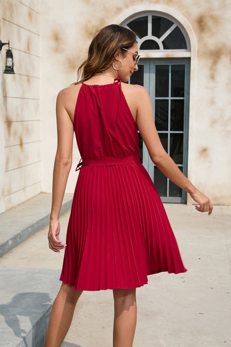 CWDSD4008_SOLID COLOR WAISTBAND SHORT DRESS