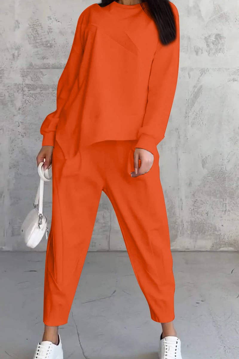 CWSS01317_CASUAL ROUND NECK LOOSE IRREGULAR SWEATSHIRT SUIT