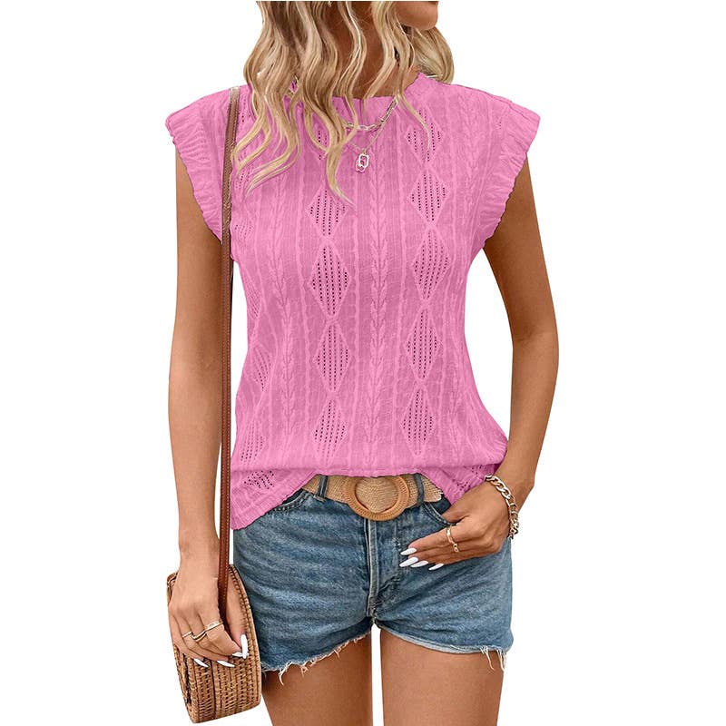 Crew-neck jacquard short sleeve baggy tank top
