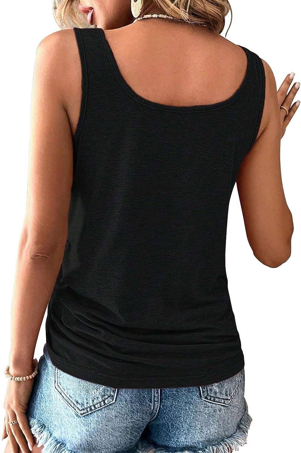 Button-down U-neck loose drawstring T-shirt