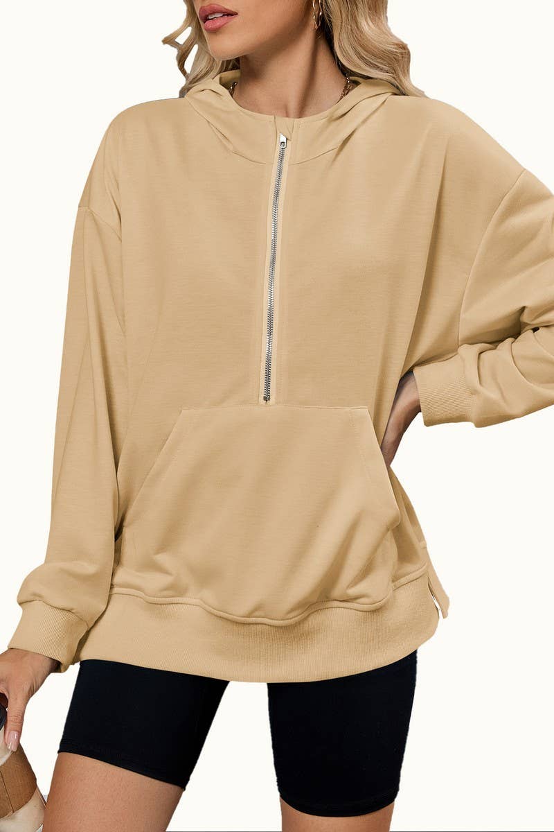 CWOHOL1120_HOODED ZIP UP POCKET LONG SLEEVE SWEATSHIRT