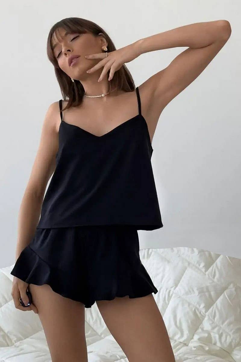 CWSPJ0372_SOLID COLOR SUSPENDER SHORTS PAJAMA SET