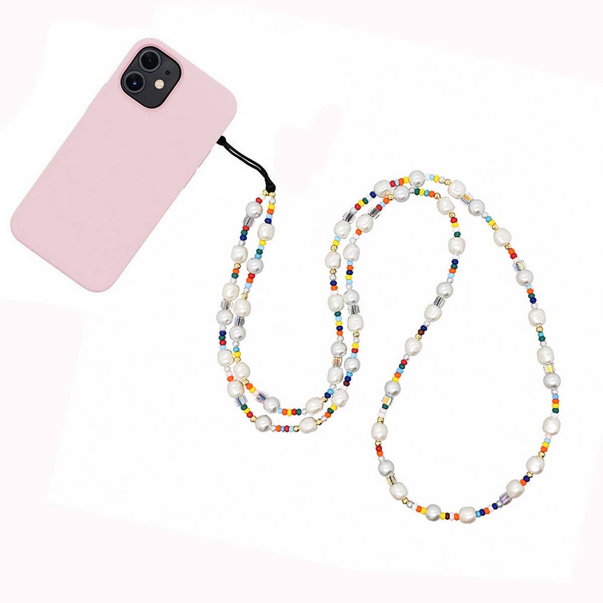 CWMM8720_LONG COLORFUL PEARL PHONE CASE LANYARD