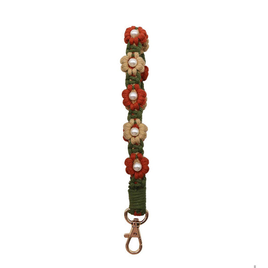 NEW PEARL FLOWER COTTON ROPE KEYCHAIN