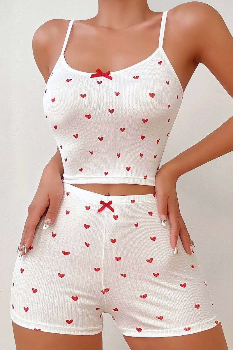 CWSPJ00495_HEART PRINT BOW TIE CAMI PAJAMA SET