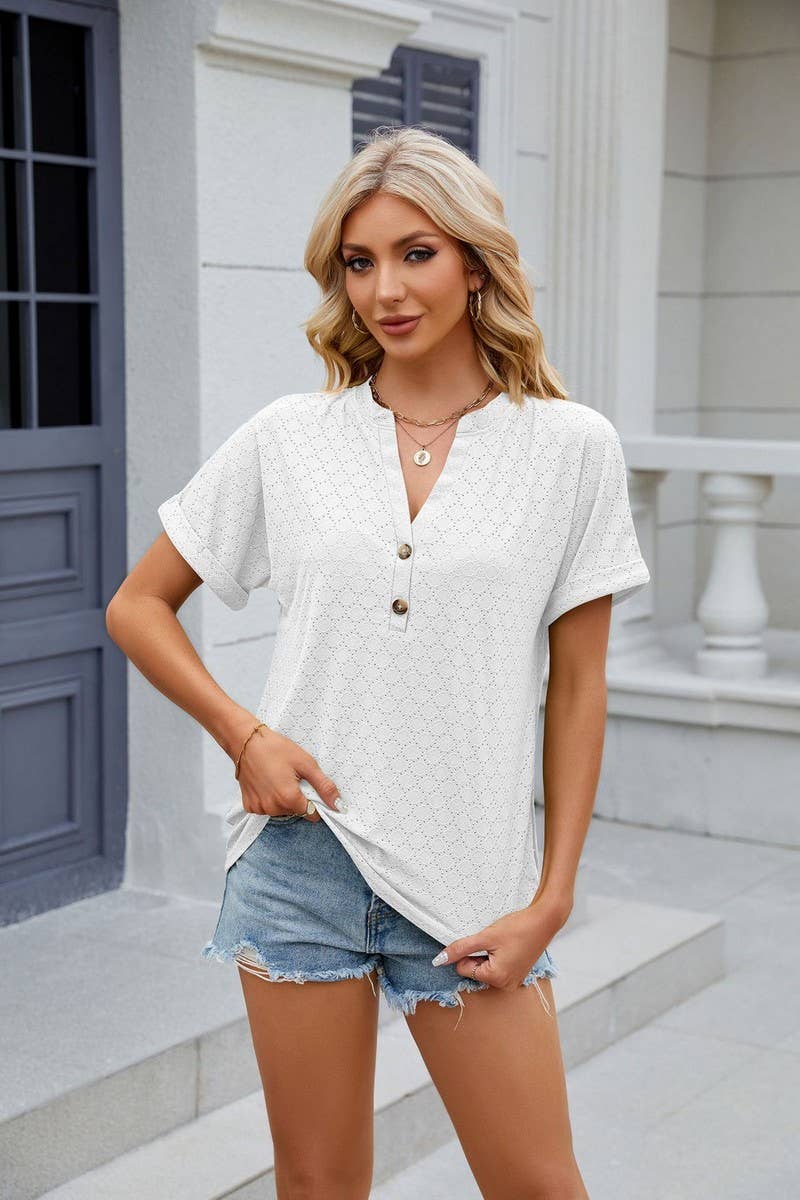 CWTTS0815_V-Neck Short Sleeve Knit Top