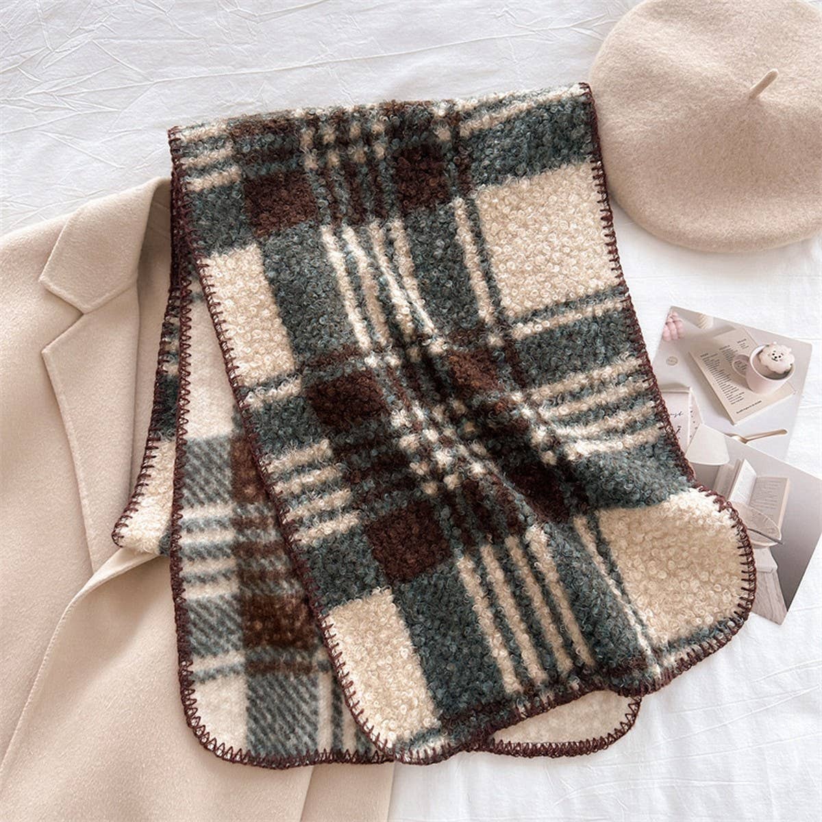 Vintage Tartan Wrap Scarf with Soft Texture