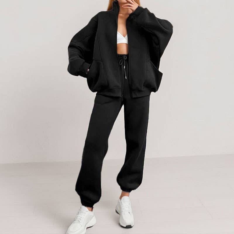 CASUAL LOOSE ZIPPER TOP DRAWSTRING LEG TRACKSUIT
