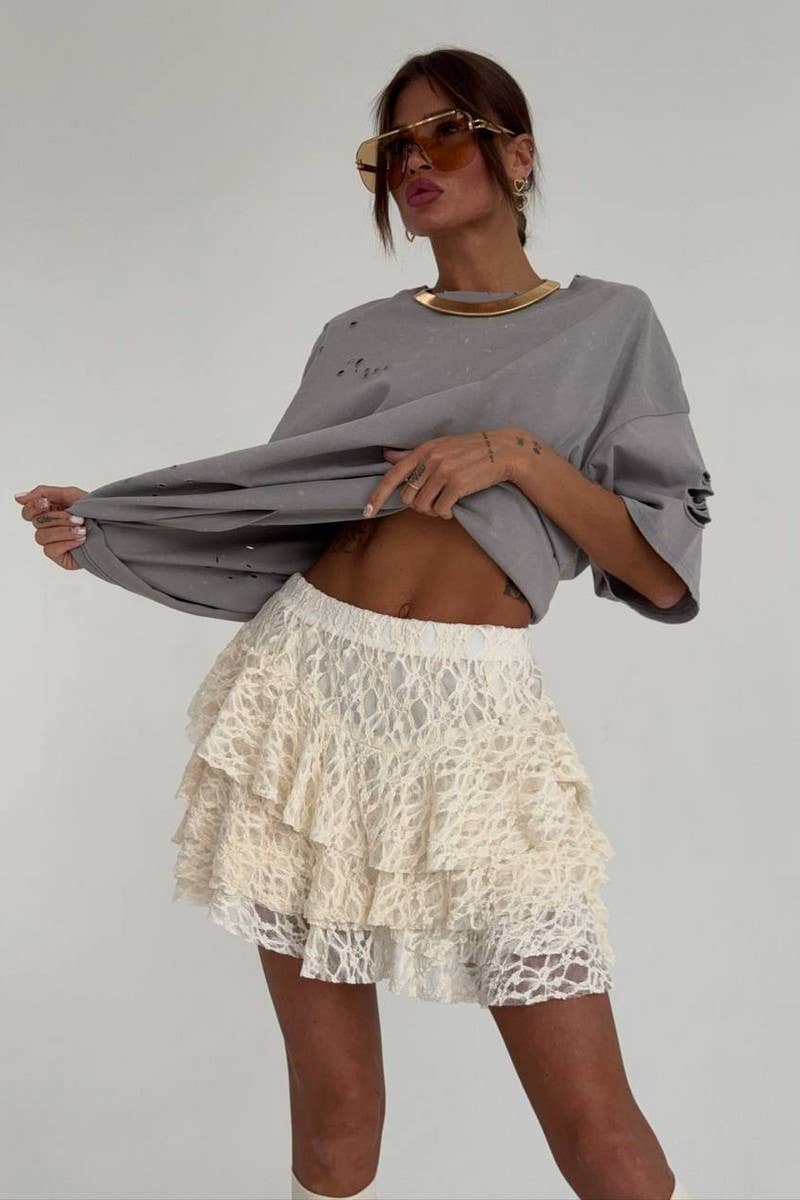 CWBSS0485_LACE RUFFLE HIGH WAIST SLIM A-LINE SKIRT