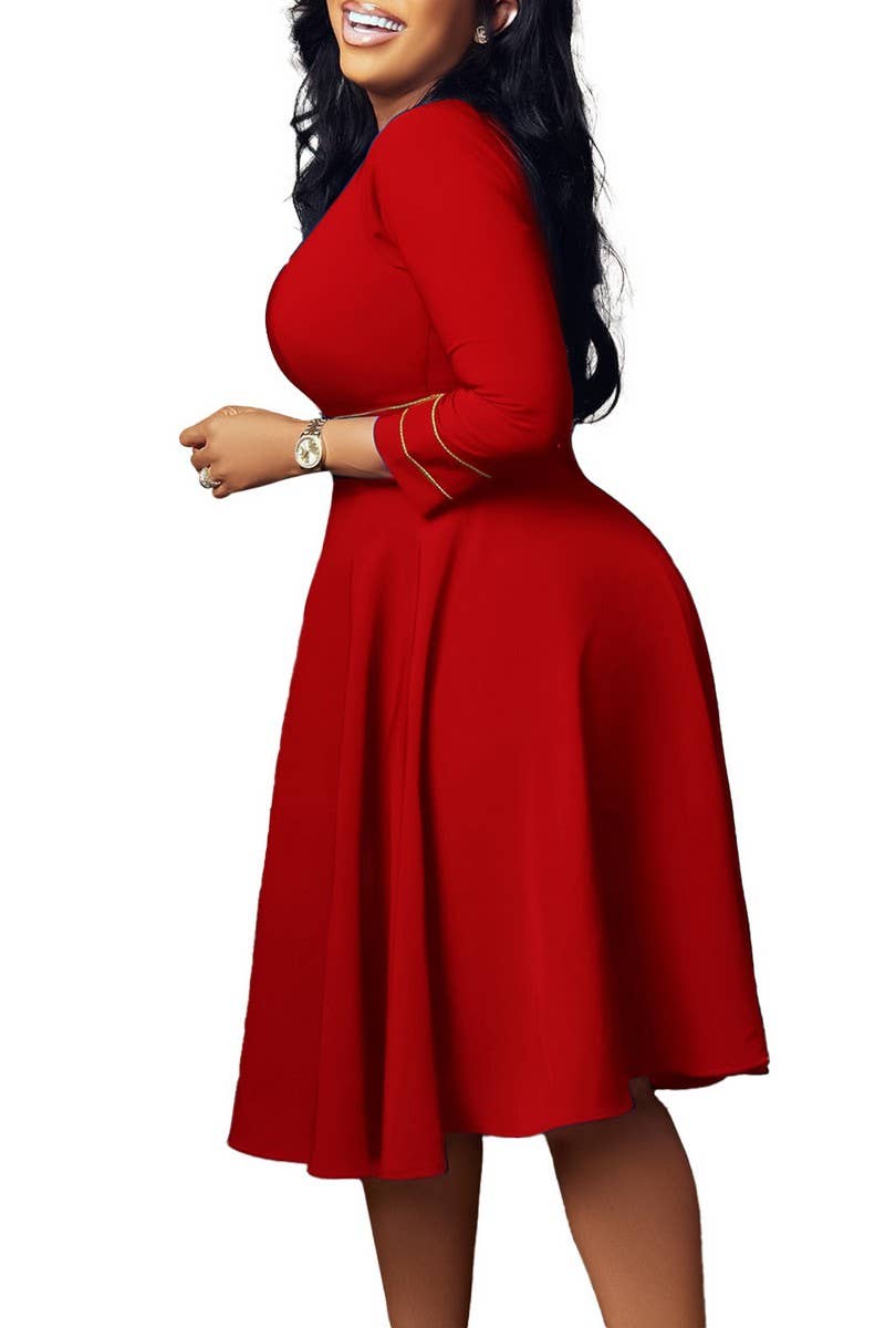 CWDMD01257_PLUS SIZE WOMEN STAND COLLAR PARTY SWING DRESS