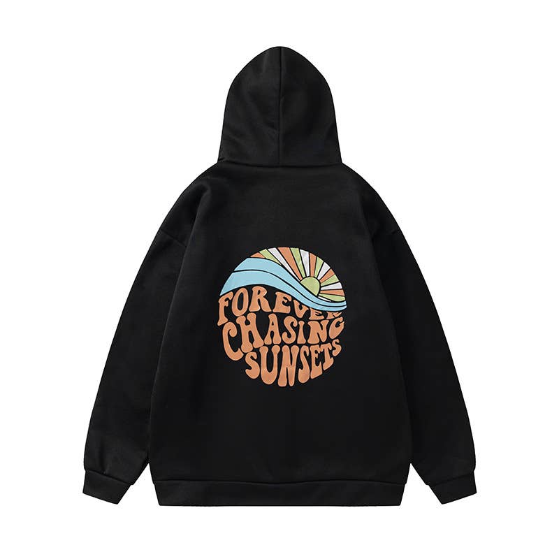 CHASING SUNSET PRINT DRAWSTRING PRINT HOODIE