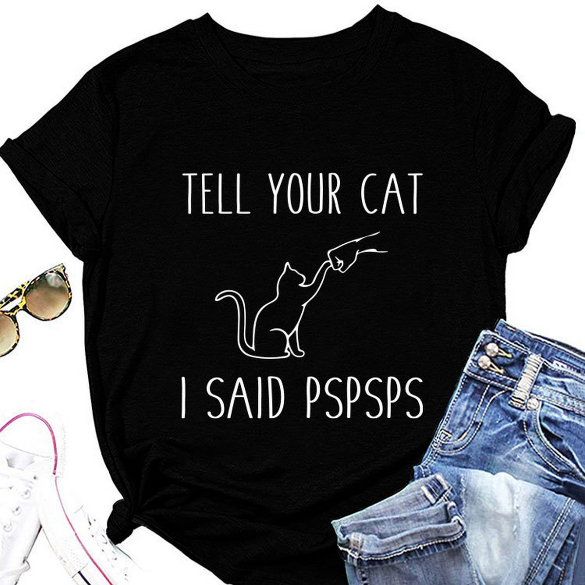 Casual Cat Print Tee ??Women?™s Short Sleeve Top_CWTTS1519