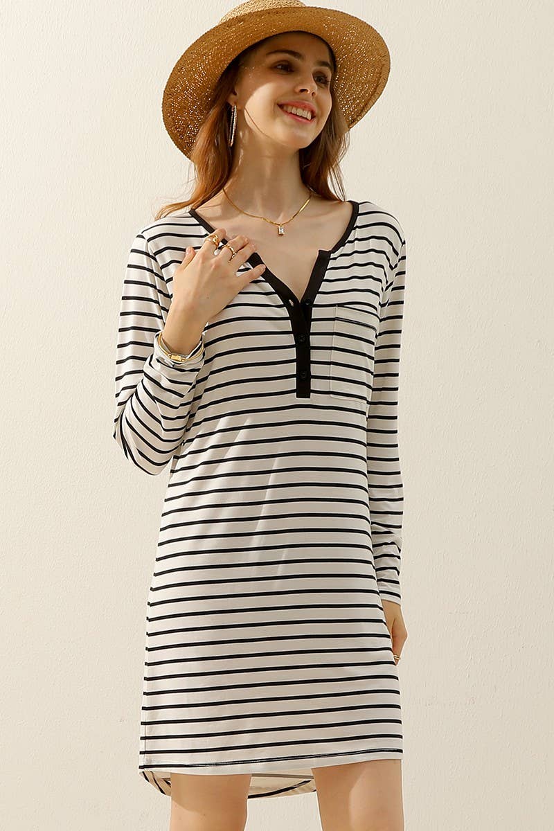 CWDMD805_BUTTON DOWN LONG SLEEVE CASAUL MAXI KNEE DRESS