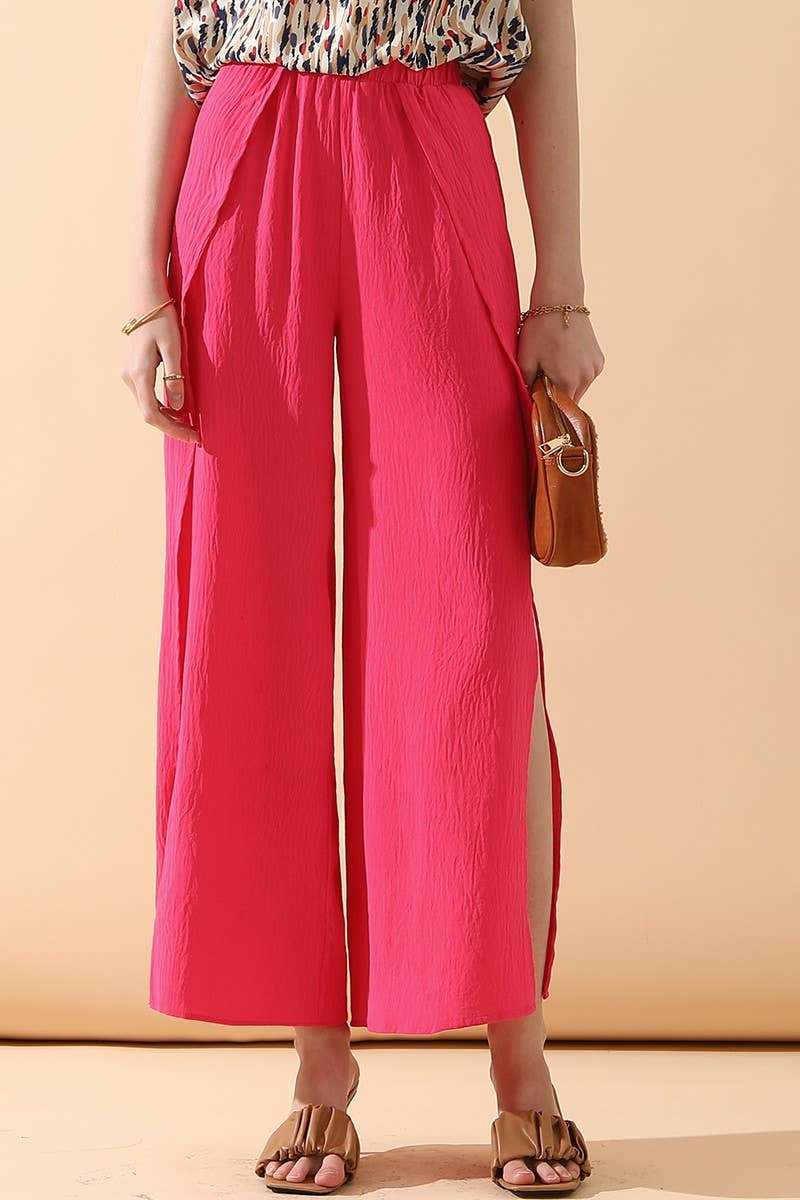 CWBLP420_BANDED FRONT OPENING SLIT LEG WIDE PANTS
