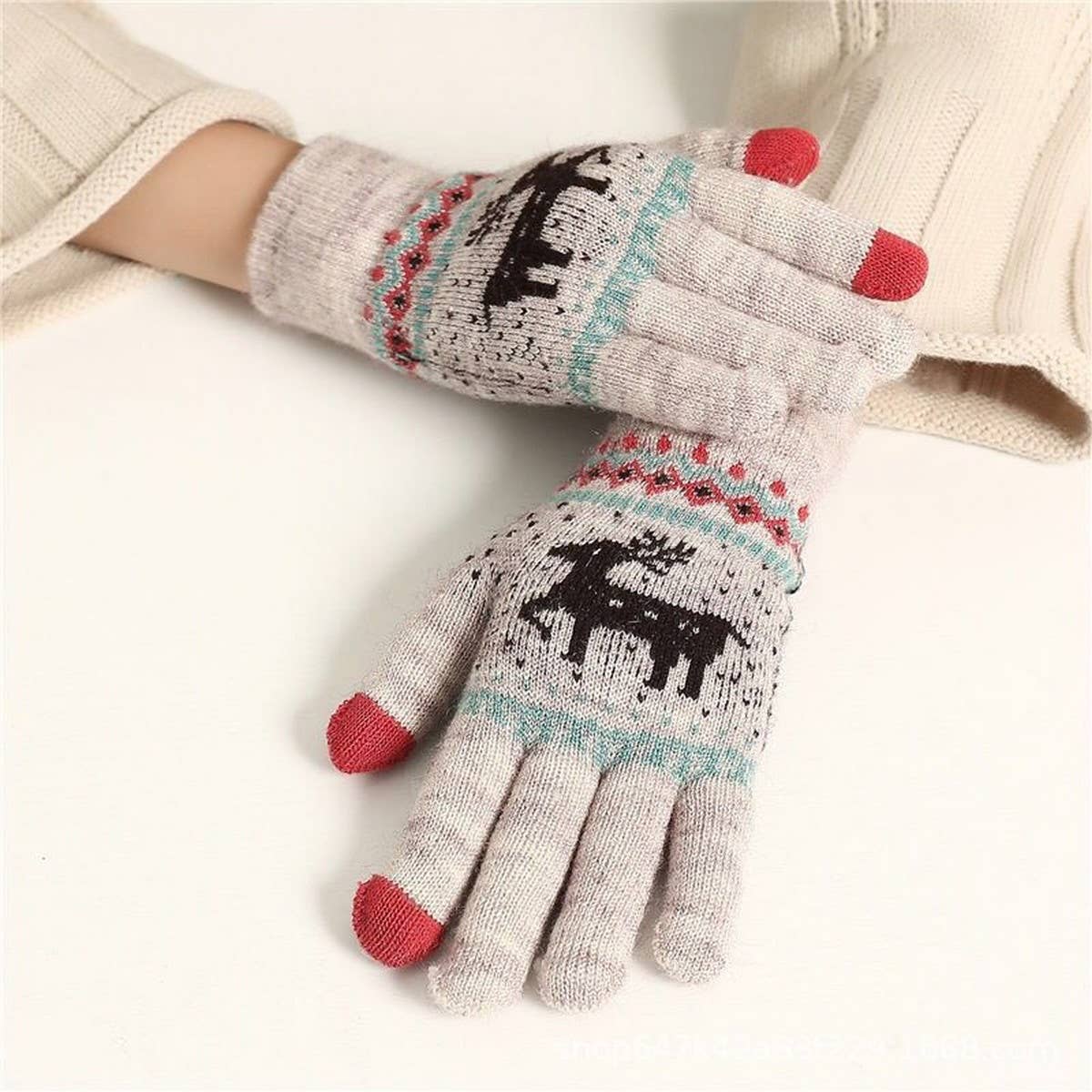 CWAG00571_WOMEN WINTER DOUBLE LAYER KNIT TOUCHSCREEN GLOVES