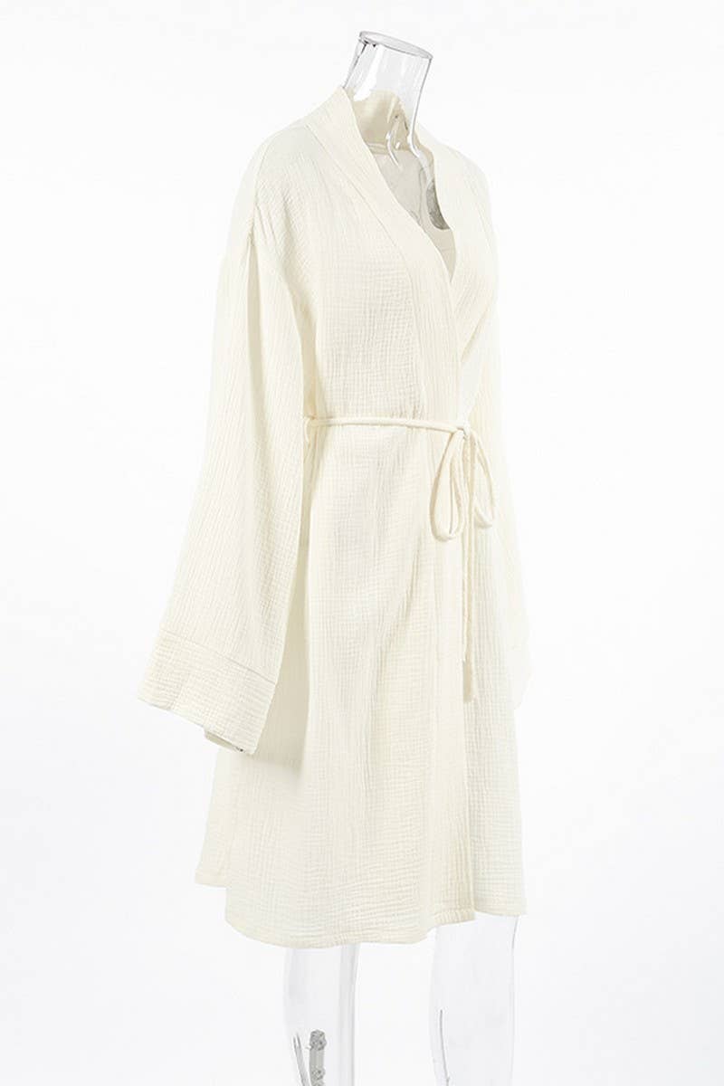CWSPJ00523_COTTON ROBE WOMEN BREATHABLE LOUNGEWEAR WITH BELT