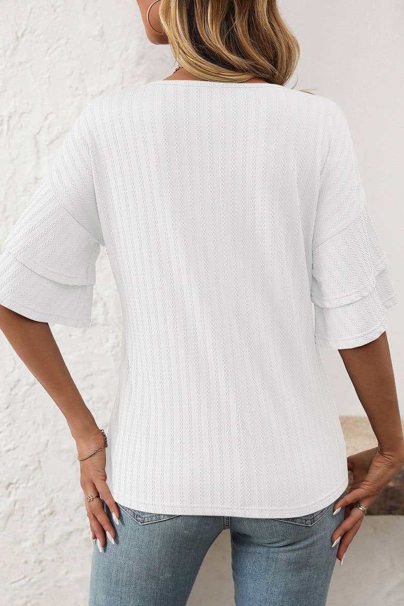 CWTBLS1713_SOLID COLOR V-NECK LOTUS SLEEVE T-SHIRT TOP