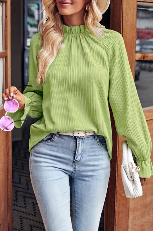 CWTBLL2484_RUFFLED COLLAR LONG-SLEEVED BAGGY TOP