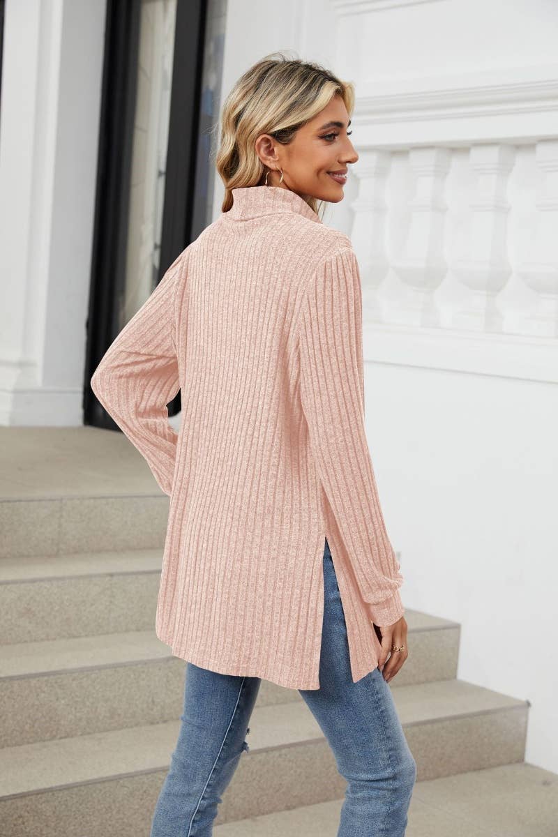 CWOSWL6563_TURTLENECK LONG SLEEVE POCKET SLIT SWEATER LONG