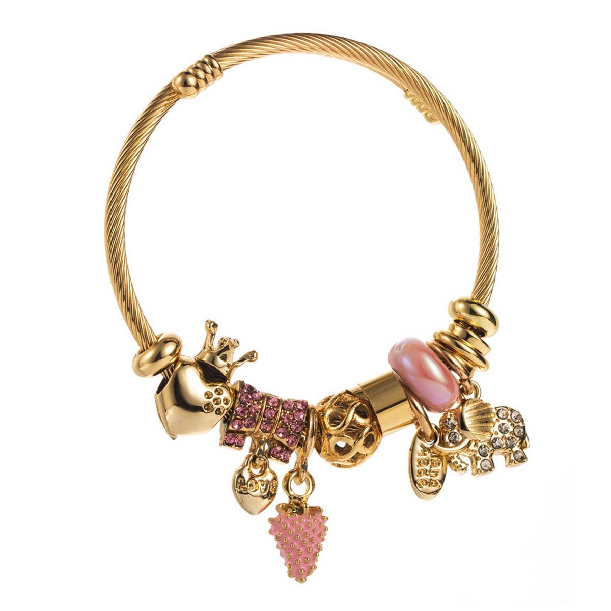 Strawberry Elephant Bead Couple Bracelet_CWMM8498